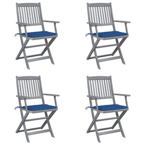 vidaXL Set van 4 klapstoelen met kussens, gemaakt van massief acaciahout.