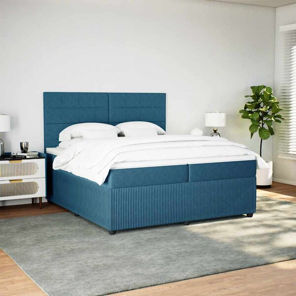 vidaXL Boxspring met matras fluweel donkerblauw 200x200 cm