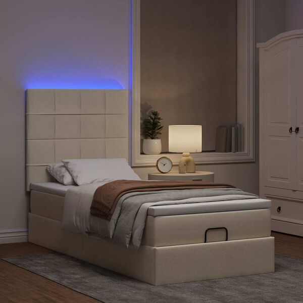 vidaXL Ottoman bed met matras en LED's 80x200cm stof cr&egrave;mekleurig