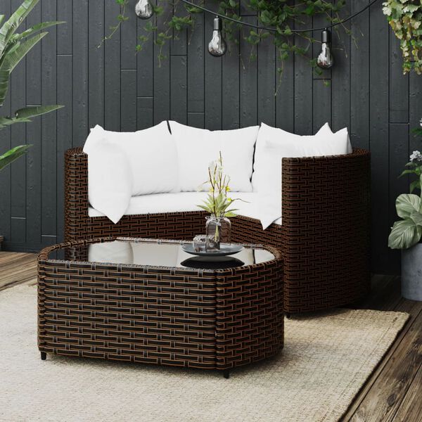 vidaXL 4-delige Loungeset met kussens poly rattan bruin
