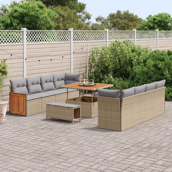 vidaXL Tuinbankenset 12 pcs Beige en Licht Grijs poly rattan