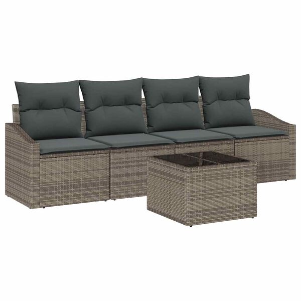 vidaXL Bankstel met kussen met opslag 5 pcs Grijs poly rattan