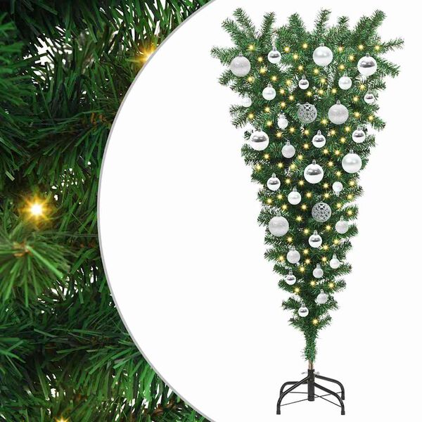 vidaXL Opwaartse Kunstkerstboom met Ballenset Groen 120 cm PVC