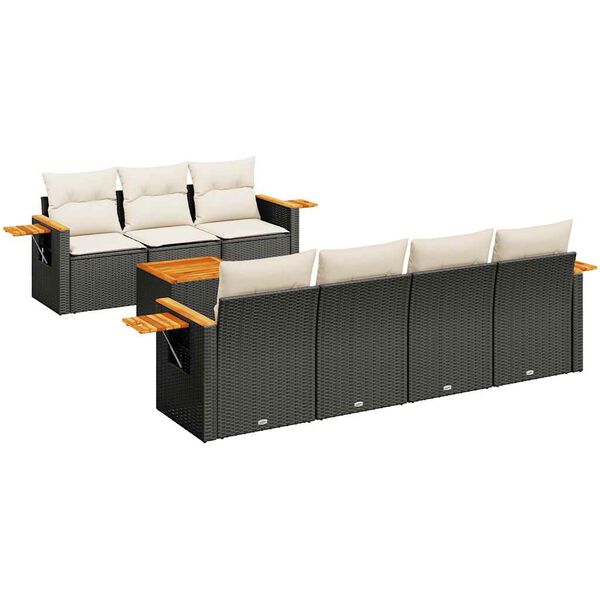 vidaXL 8-delige Loungeset met kussens poly rattan zwart