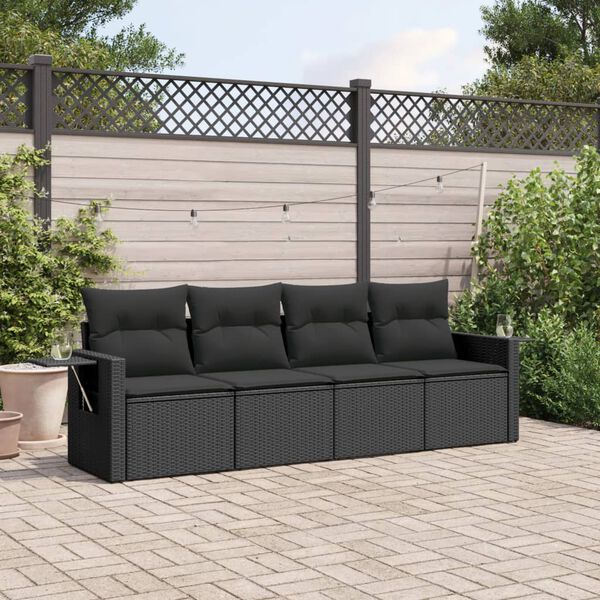 vidaXL 4-delige Loungeset met kussens poly rattan zwart