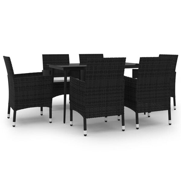 vidaXL 7-delige Tuinset met kussens poly rattan en glas