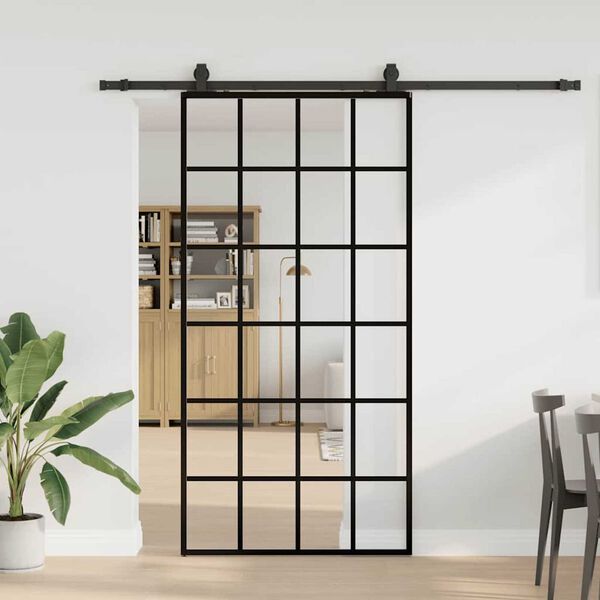 vidaXL Schuifdeur met beslagset 102x205 cm ESG glas zwart
