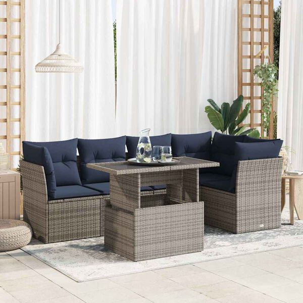 vidaXL 6-delige Loungeset met kussens poly rattan acacia grijs