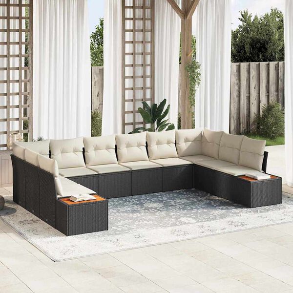 vidaXL Tuin Sofa Set met kussen 10 pcs Zwart en cr&egrave;me Poly riet
