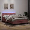 vidaXL Boxspring met matras en LED fluweel roze 160x220 cm