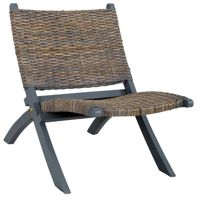 vidaXL Relaxstoel natuurlijk kubu rattan en massief mahoniehout grijs