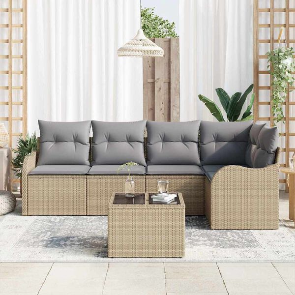 vidaXL Tuin Sofa Set met kussen 6 pcs Beige Poly riet