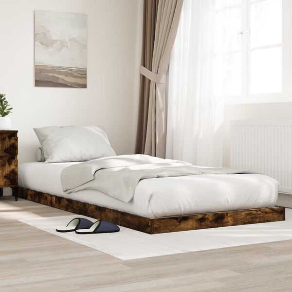 vidaXL Vloer bedframe Gerookt eiken 75 x 190 cm Bewerkt hout
