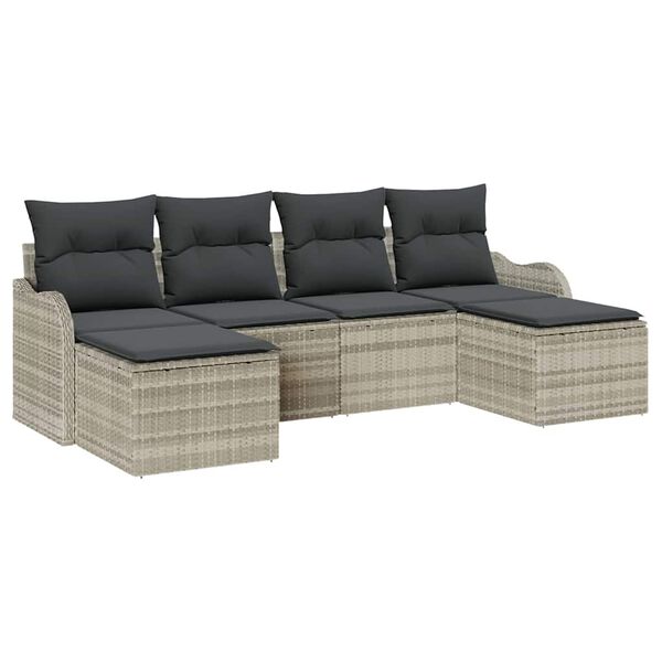 vidaXL Tuin Sofa Set met kussen 6 pcs Lichtgrijs Poly riet