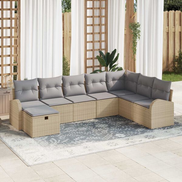 vidaXL Tuin Sofa Set met kussen met opslag 8 pcs Beige Poly riet