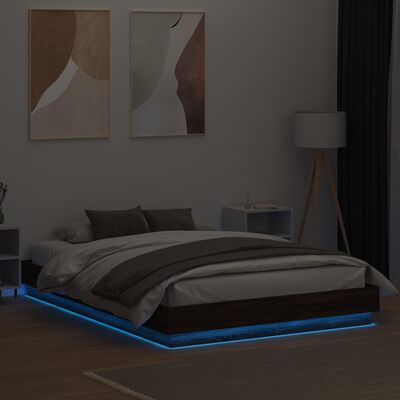vidaXL Bedframe met LED-verlichting bruin eikenkleurig 150x200 cm