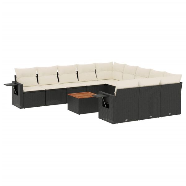 vidaXL 12-delige Loungeset met kussens poly rattan zwart