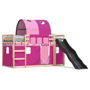 vidaXL Stapelbed met glijbaan en gordijnen roze 80x200 cm