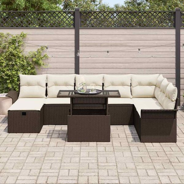 vidaXL Tuin Sofa Set met kussen met opslag 9 pcs Bruin Poly riet