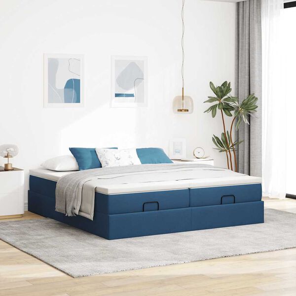 vidaXL Ottoman bed met matrassen 160x200cm stof blauw