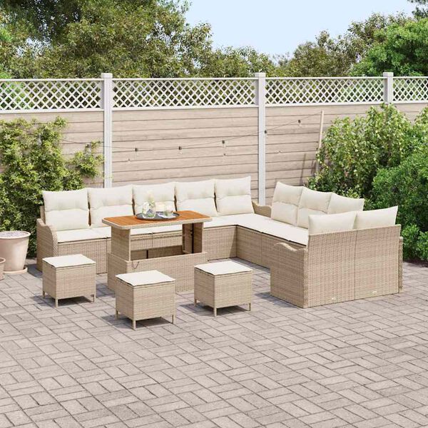 vidaXL Tuin Sofa Set met kussen met opslag 14 pcs Beige en Cr&egrave;me