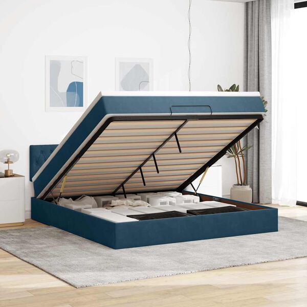 vidaXL Ottoman bed met matras 160x200cm fluweel donkerblauw