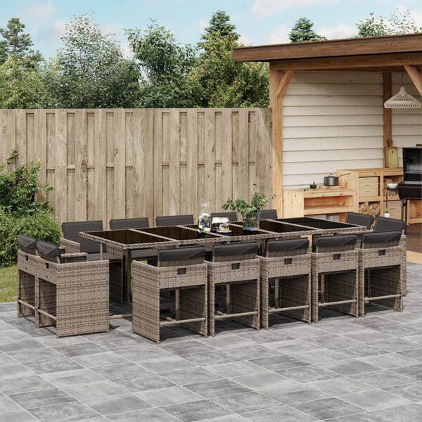 vidaXL 15-delige Tuinset met kussens poly rattan grijs