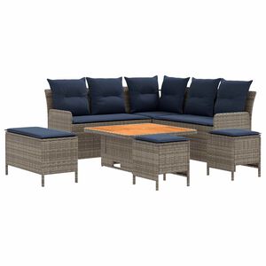 vidaXL Meubelsets 7 st Grijs en Marineblauw PE Rattan
