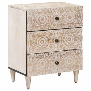 vidaXL Bed kast met lade Wit 50 x 33 x 60 cm Massief Mango Hout