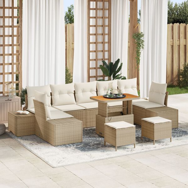 vidaXL Tuin Sofa Set met kussen met opslag 10 pcs Beige en Cr&egrave;me
