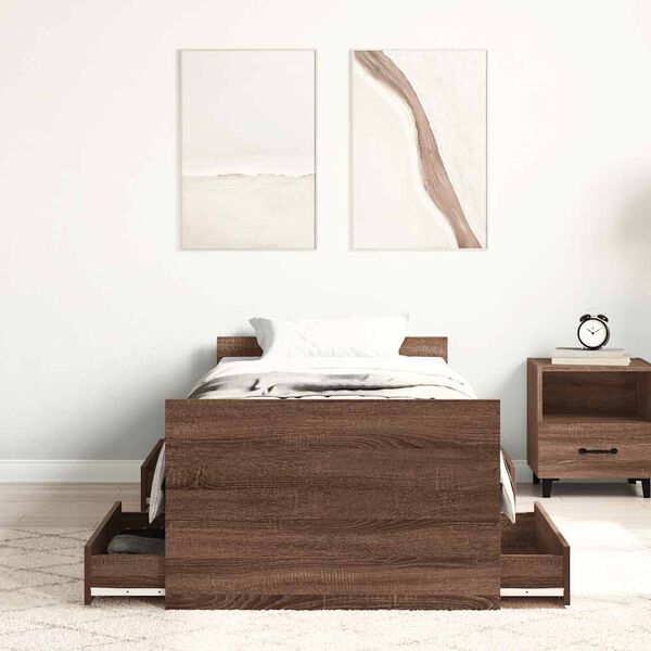 vidaXL Bedframe met hoofd- en voeteneinde bruin eikenkleur 90x200 cm