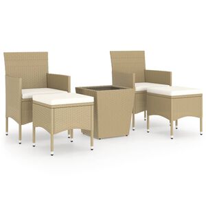 vidaXL 5-delige Bistroset poly rattan en gehard glas beige