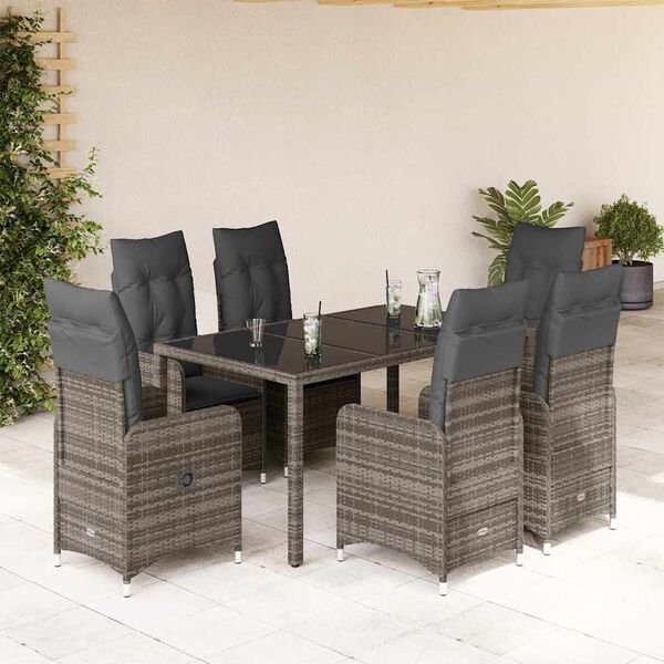 vidaXL 7-delige Bistroset met kussens poly rattan grijs