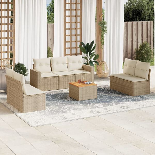 vidaXL 8-delige Loungeset met kussens poly rattan beige