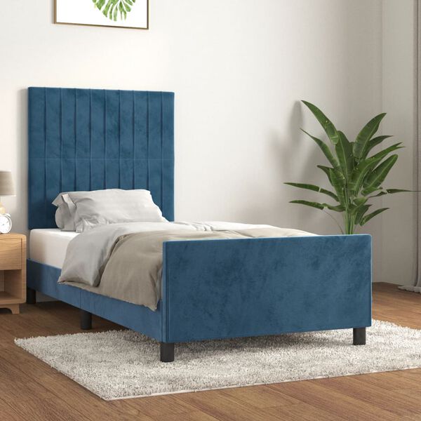 vidaXL Bedframe zonder matras 90x190 cm fluweel donkerblauw