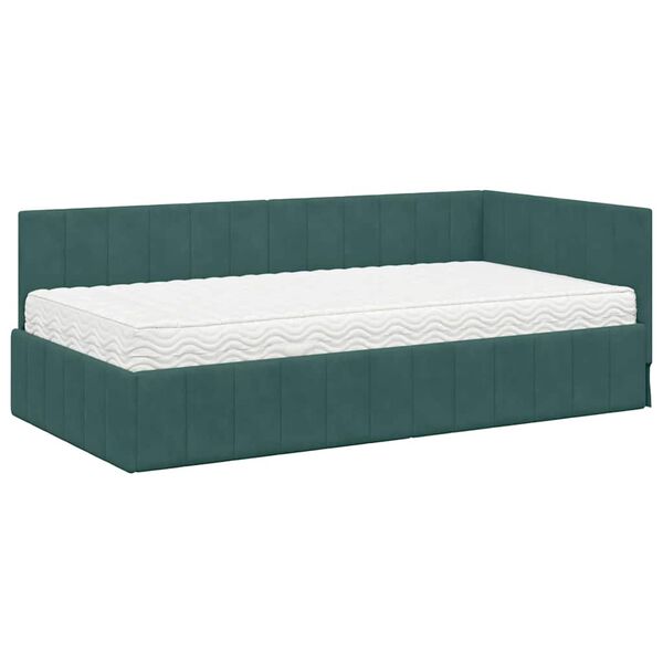 vidaXL Hoekbedframe met Matras met matras 2 pcs Groen Fluweel