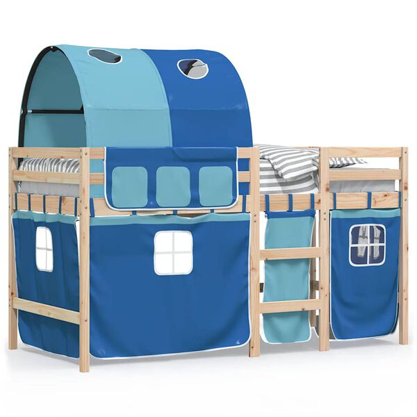 vidaXL Kinderhoogslaper met tunnel 90x200 cm massief grenenhout blauw