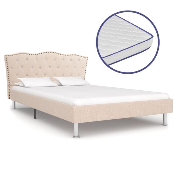 vidaXL Bed met traagschuim matras stof beige 140x200 cm