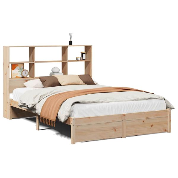 vidaXL Bed met boekenkast zonder matras massief grenenhout 140x190 cm