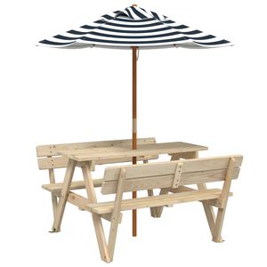 vidaXL Picknicktafel voor 4 kinderen met parasol massief vurenhout