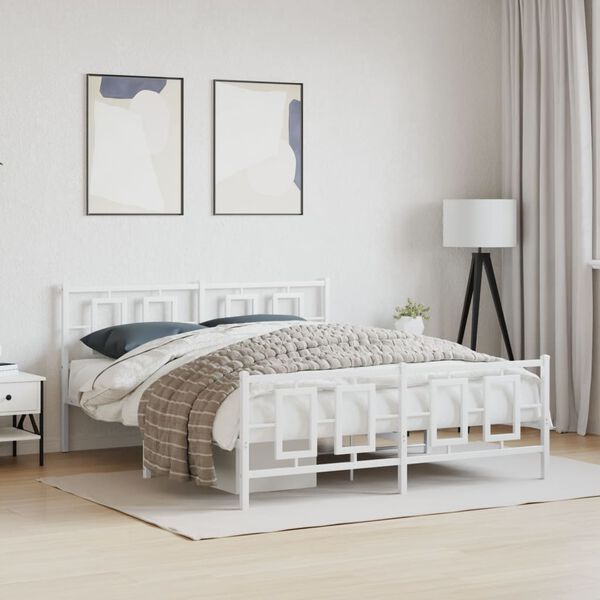 vidaXL Bedframe met hoofd- en voeteneinde metaal wit 150x200 cm