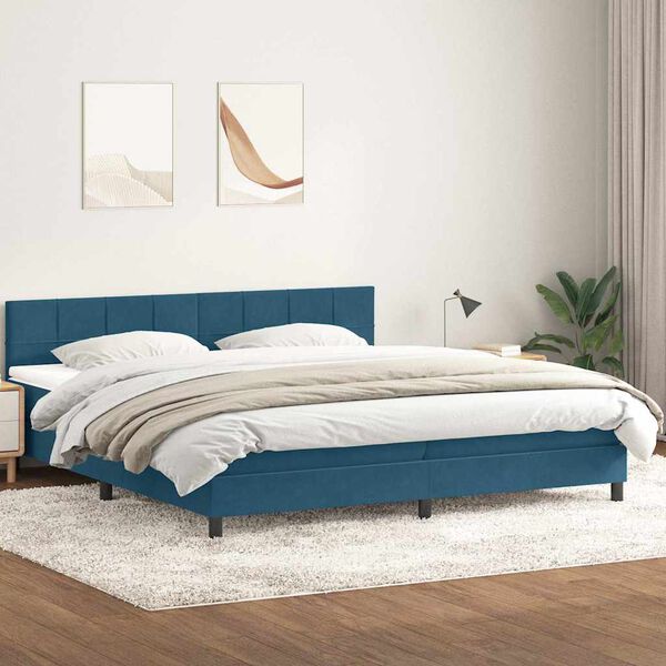 vidaXL Boxspring met matras fluweel donkerblauw 180x220 cm