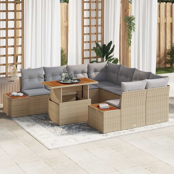 vidaXL Tuin Sofa Set met opslag 9 pcs Beige Poly riet