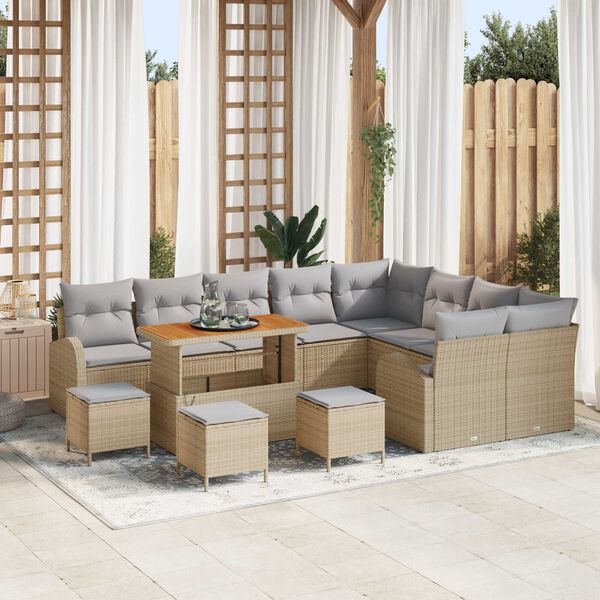 vidaXL Tuin Sofa Set met kussen met opslag 13 pcs Beige en Licht Grijs