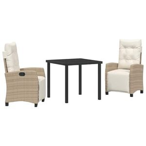 vidaXL Tuin eettafelset met kussen 3 pcs Beige poly rattan