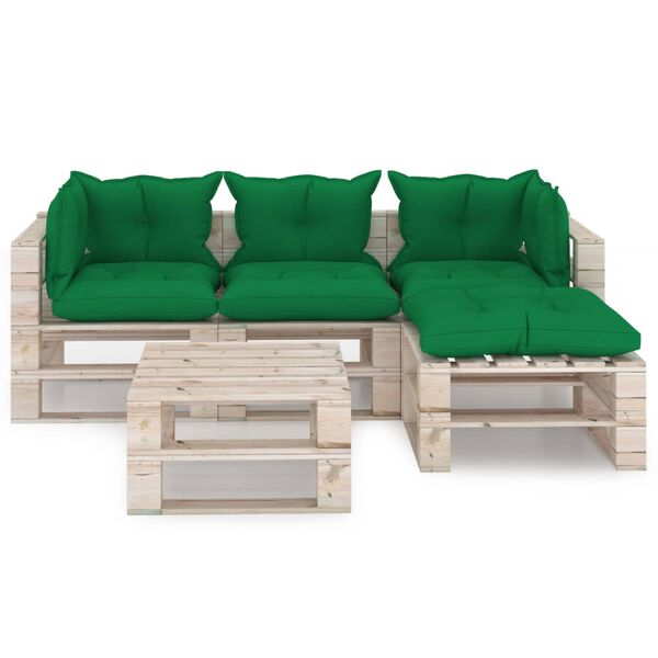 vidaXL 5-delige Loungeset met kussens pallet grenenhout