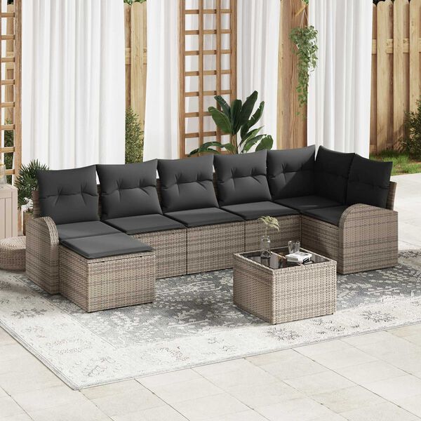 vidaXL Tuin Sofa Set 8 pcs Grijs Poly riet