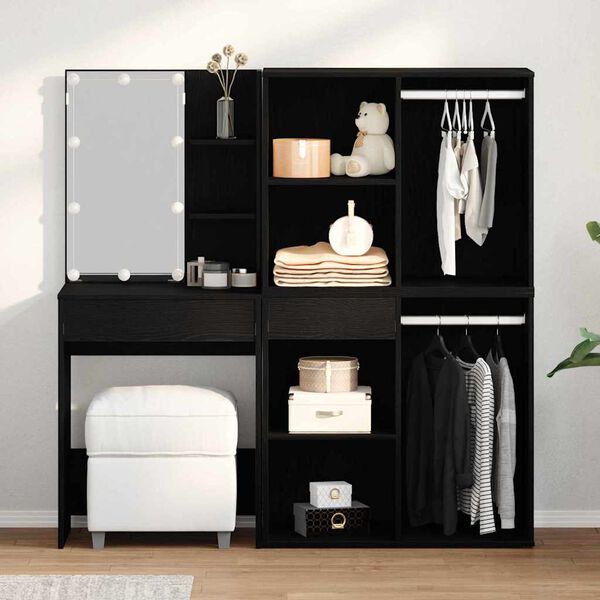 vidaXL LED Make-up Tafel Set met lade Zwart Eiken 140 x 40 x 140 cm