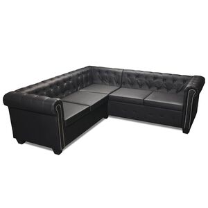 vidaXL Hoekbank 5-zits Chesterfield-stijl kunstleer zwart