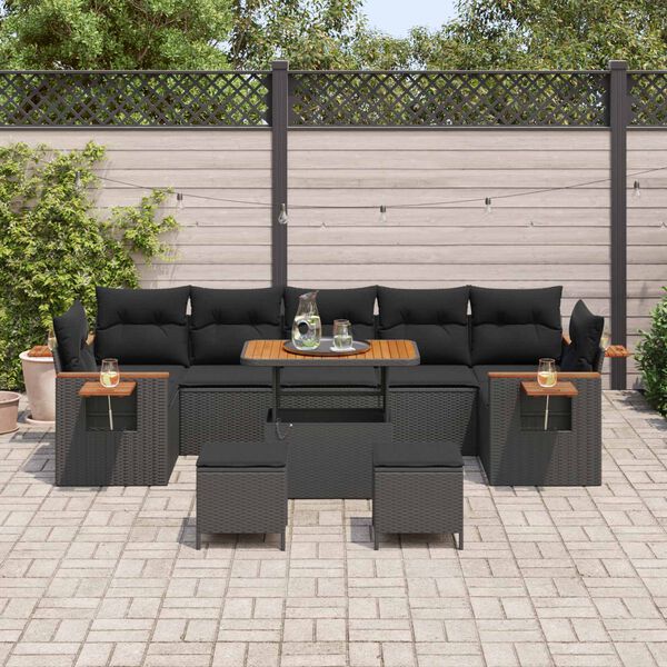 vidaXL Tuinbankenset met kussen 13 pcs Zwart poly rattan